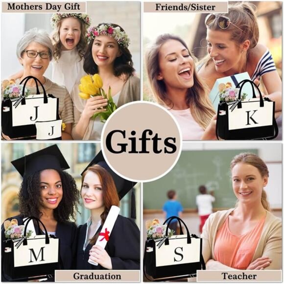 Mothers Day Gifts for Women - Initial Tote Bag & Makeup Hand‎ Bag for Moms - Picture 6 of 6